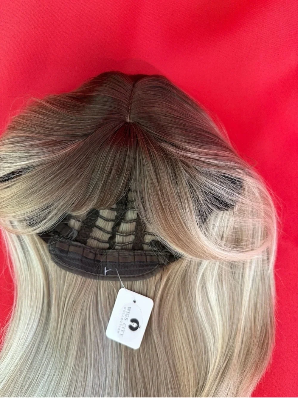 21” Human Hair Blend❤️ Blonde Darker Roots Women Wig Bangs Heat Resistant